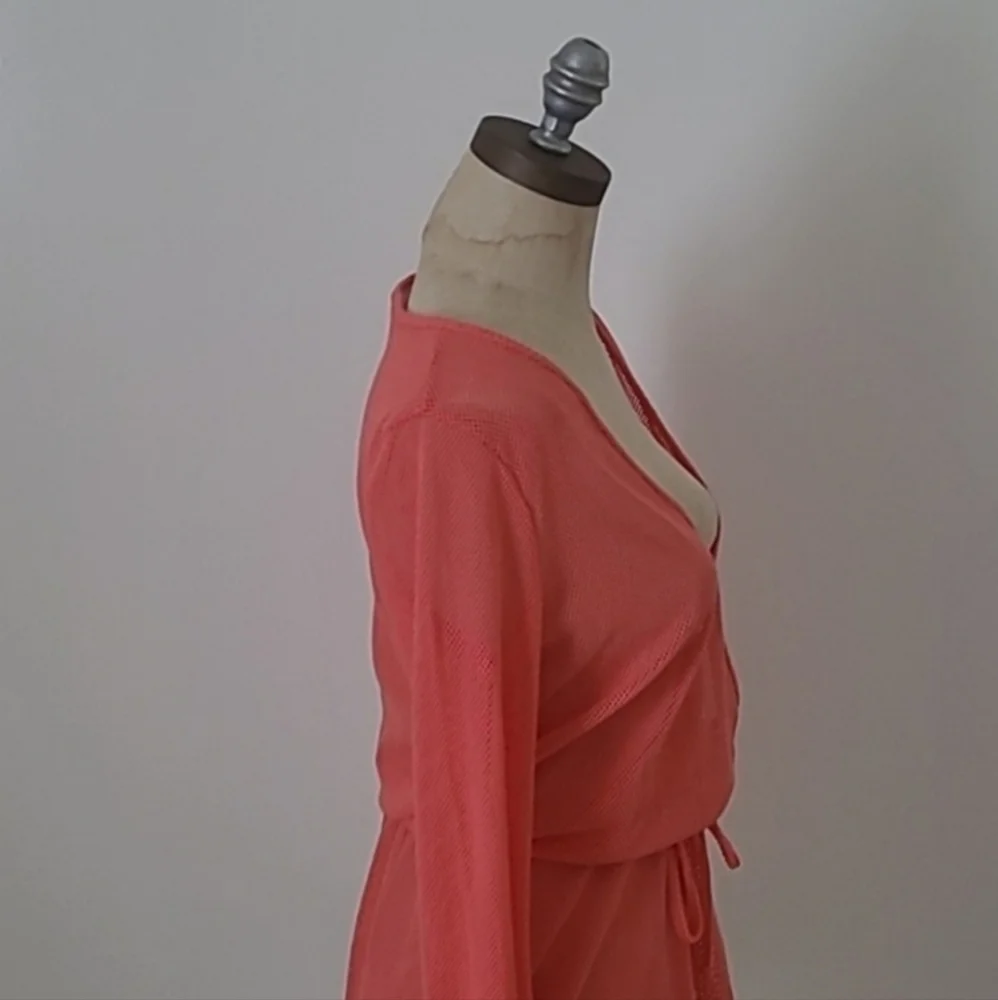 Francesca's Resortwear Mesh Long Sleeve Coral Mini Dress Coverup M/L